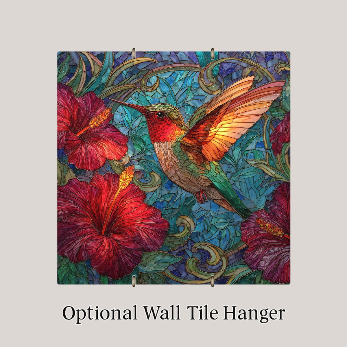 Hummingbird Wall Art Ceramic Tile Stained Glass Style Floral Garden Bird Lover Gift Birdwatcher Botanical Gift Accent Tile