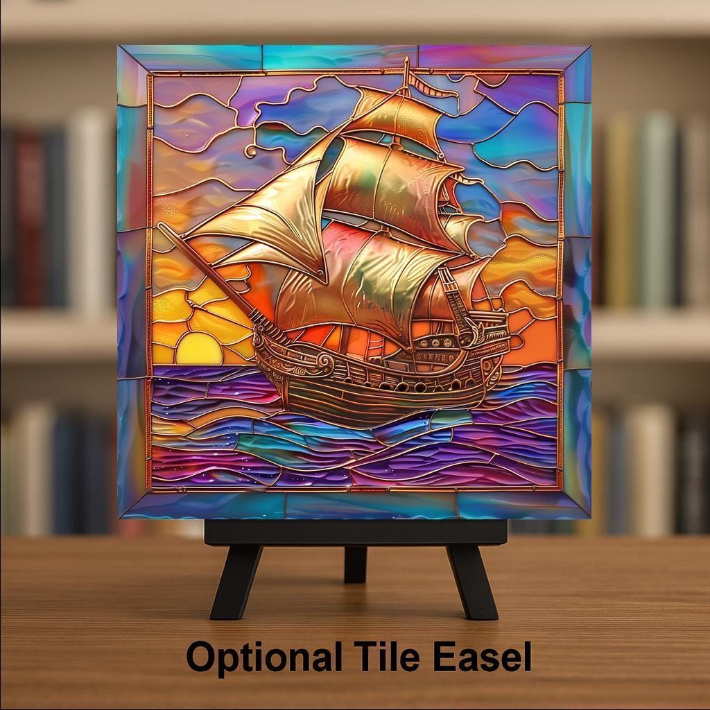 Sailing Ship Wall Art Ceramic Tile Nautical Decor Coastal Gift Sailor Gift Beach House Bathroom Tile