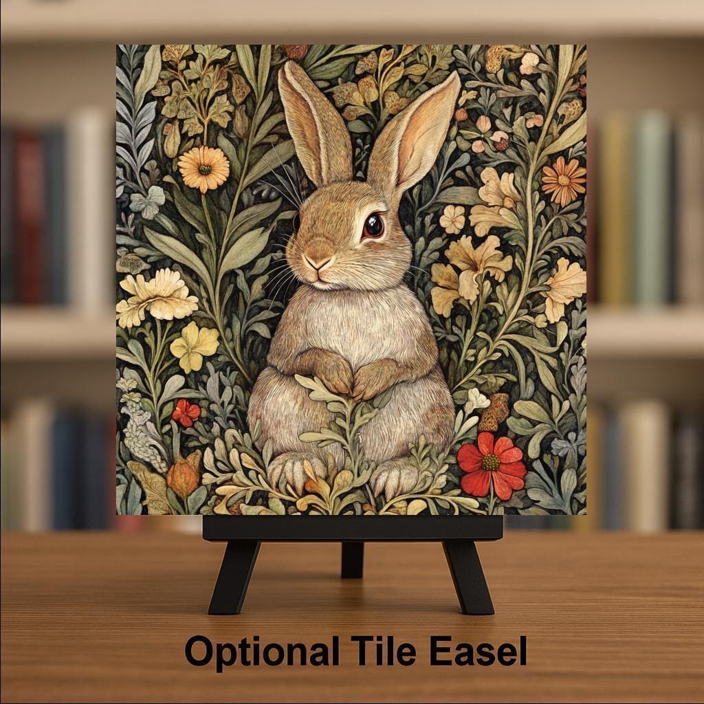 Bunny Wall Art Ceramic Tile Art Nouveau Gift William Morris Inspired Hare Nature Art Woodland Rabbit Lover Gift