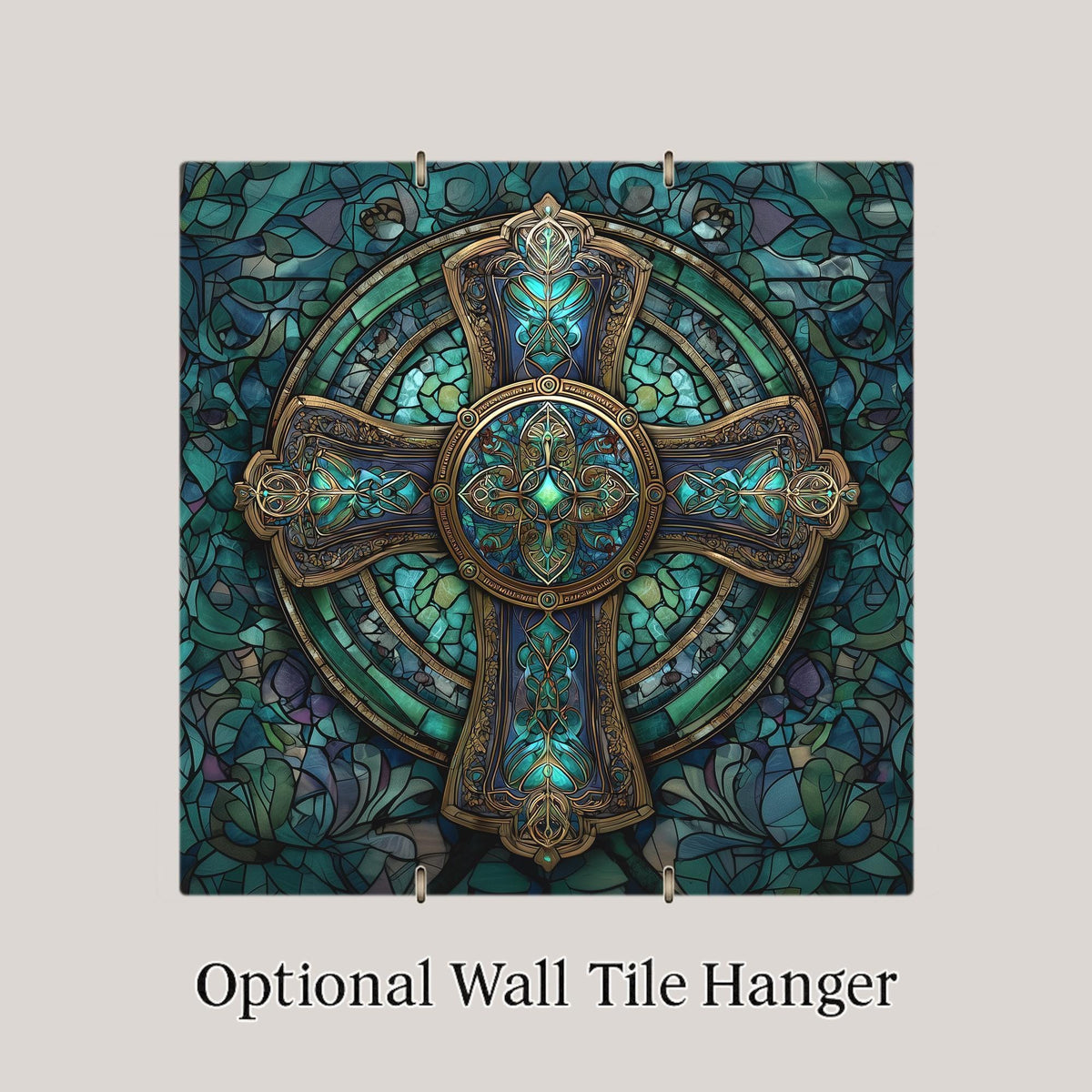 Celtic Cross Ceramic Art Tile – Stained Glass Style Christian Wall Decor, Irish Faith Religious Gift