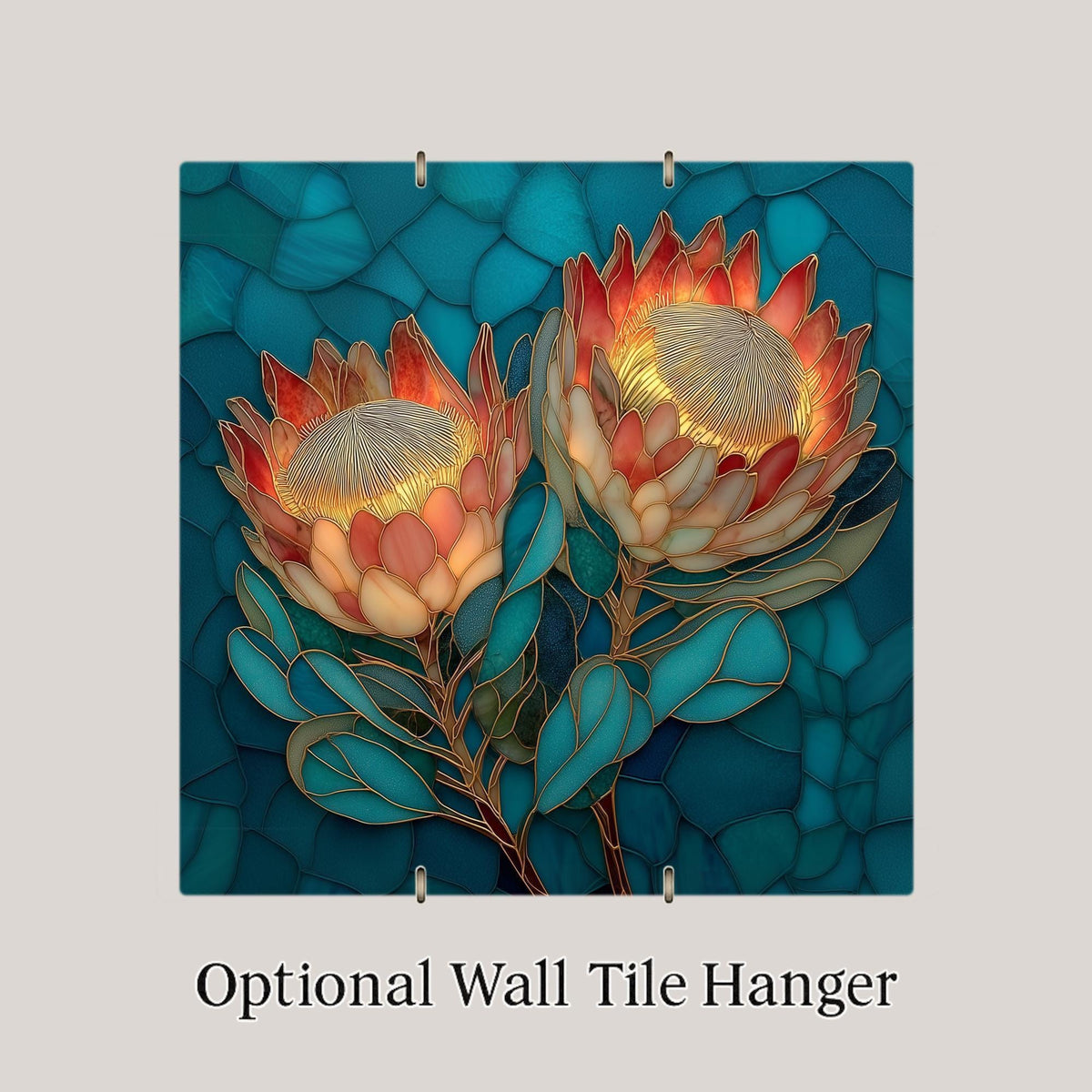 King Protea Botanical Wall Art Ceramic Tile – Tropical Flower Wall Decor – Stained Glass Style Floral Home Decor – Nature Inspired Tile