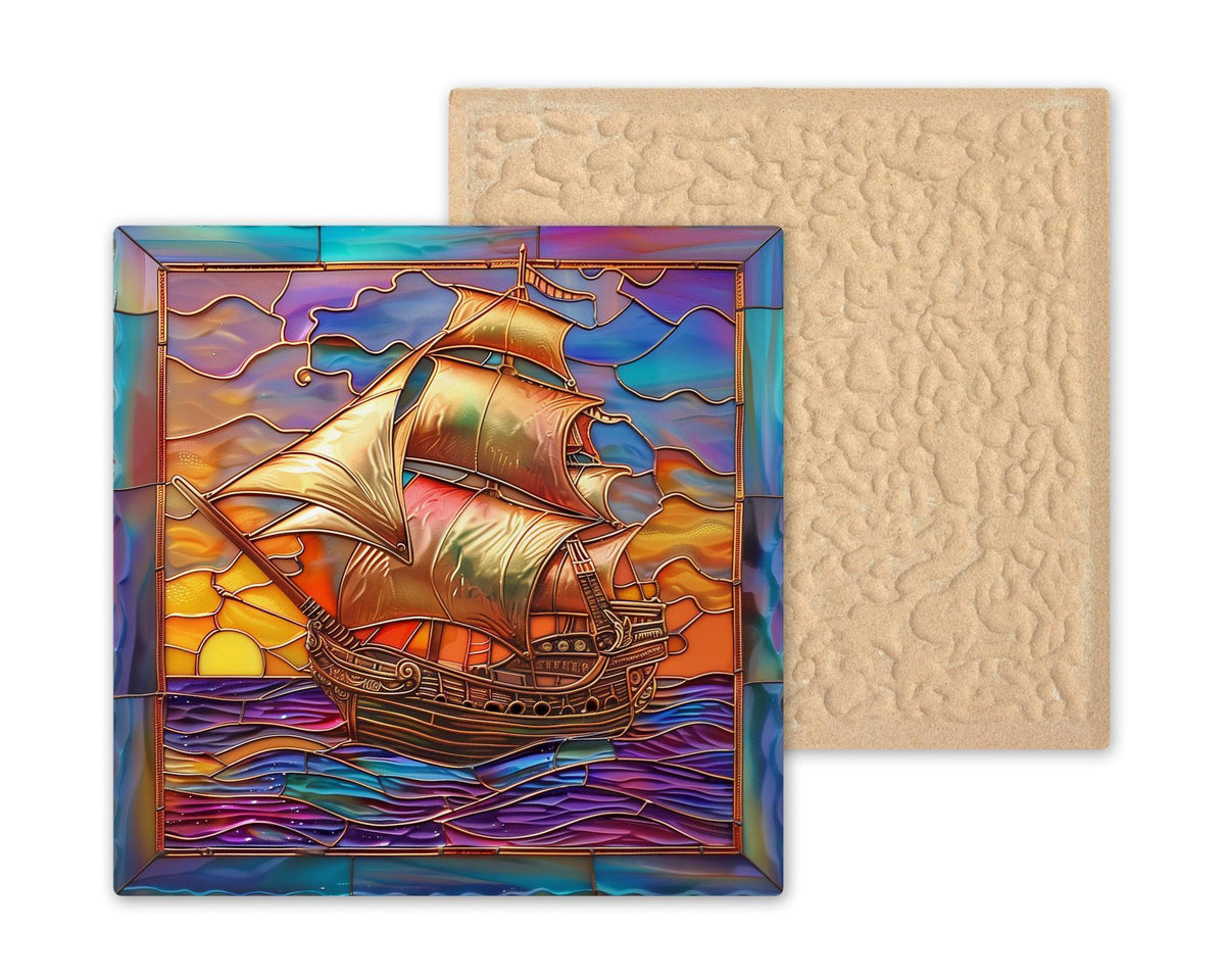 Sailing Ship Wall Art Ceramic Tile Nautical Decor Coastal Gift Sailor Gift Beach House Bathroom Tile