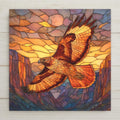stained glass red tailed hawk flying over mountains sunset ceramic tile art