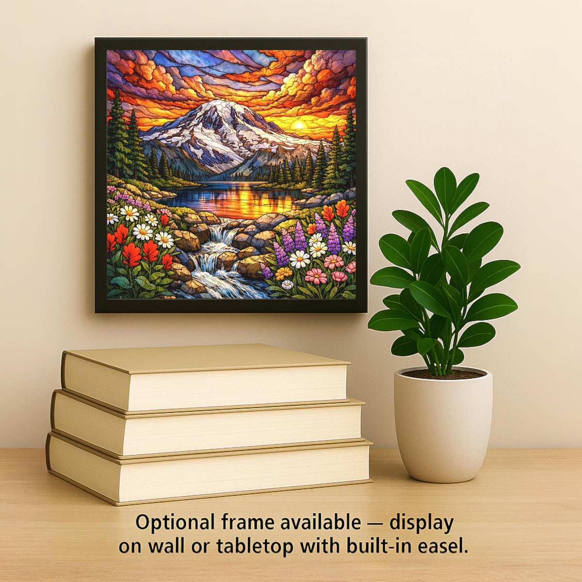 Mount Rainier Wall Art Ceramic Tile Stained Glass Style Landscape Washington Mountain Decor Nature Gift Tile