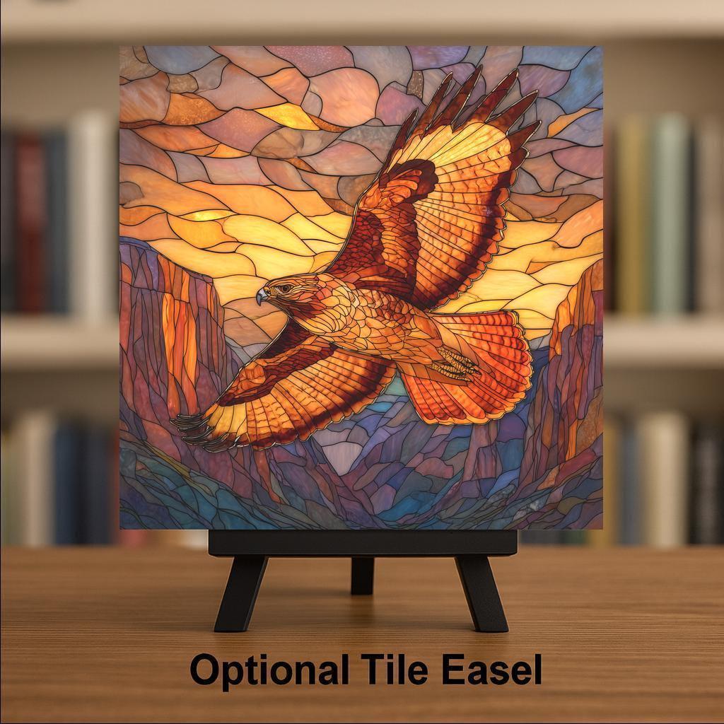 Red Tailed Hawk Wall Art Ceramic Tile Wildlife Gift Mountain Sunset Decor Nature Art Hawk Lover Gift Tile