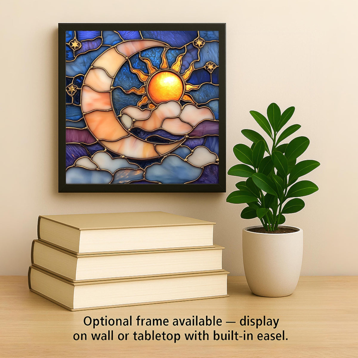 Sun and Moon Wall Art Ceramic Tile Celestial Gift Stained Glass Style Spiritual Decor Boho Moon Nature Art Lunar Gift