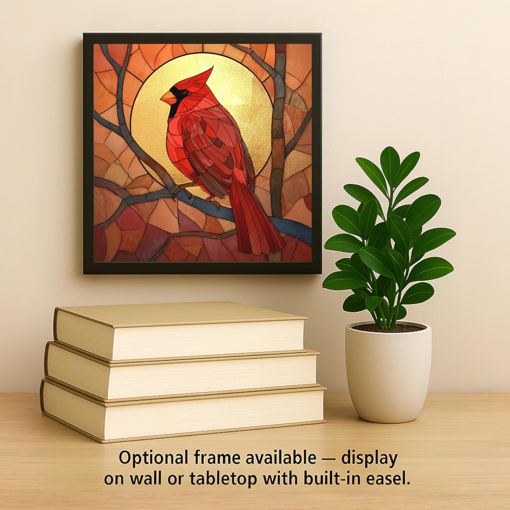 Cardinal Ceramic Art Tile – Stained Glass Style Bird Wall Decor, Sunrise Rustic Nature Bird Lover Gift