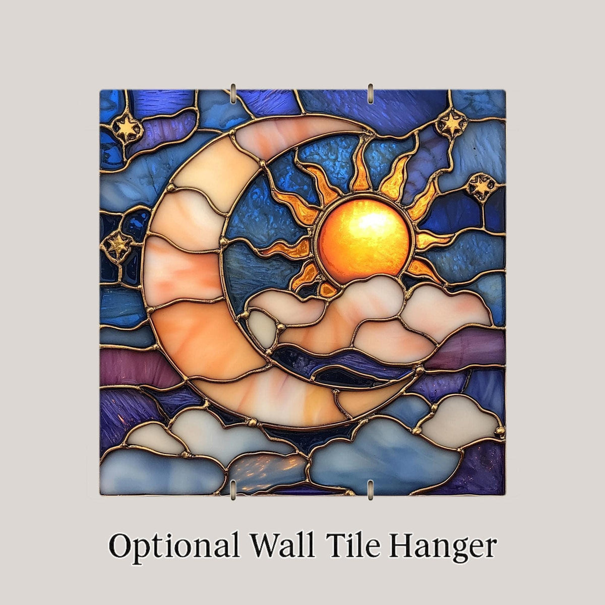 Sun and Moon Wall Art Ceramic Tile Celestial Gift Stained Glass Style Spiritual Decor Boho Moon Nature Art Lunar Gift