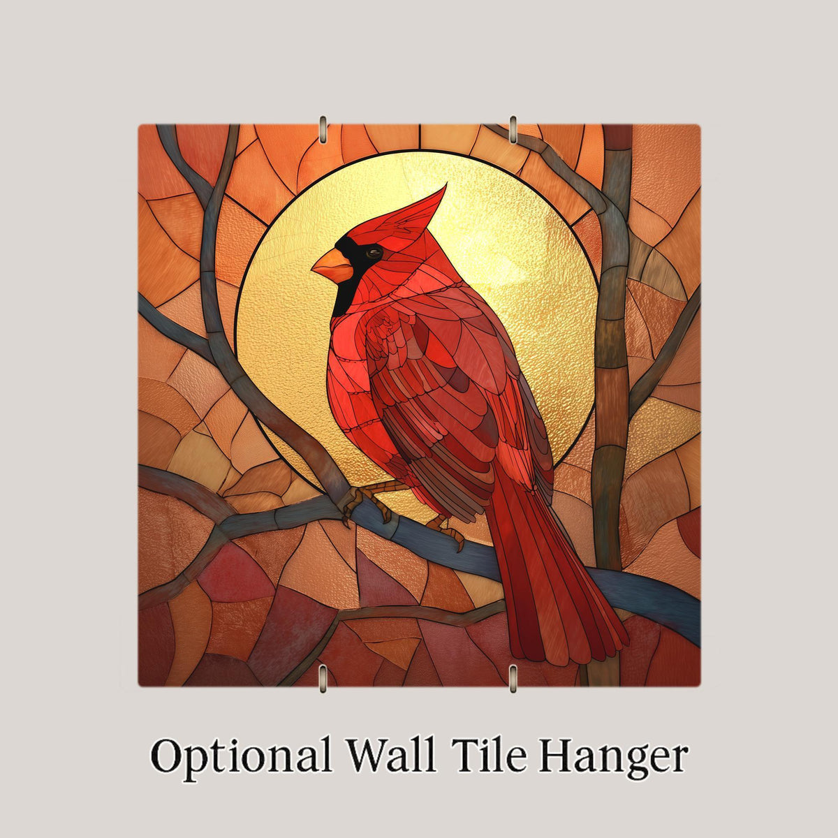 Cardinal Ceramic Art Tile – Stained Glass Style Bird Wall Decor, Sunrise Rustic Nature Bird Lover Gift