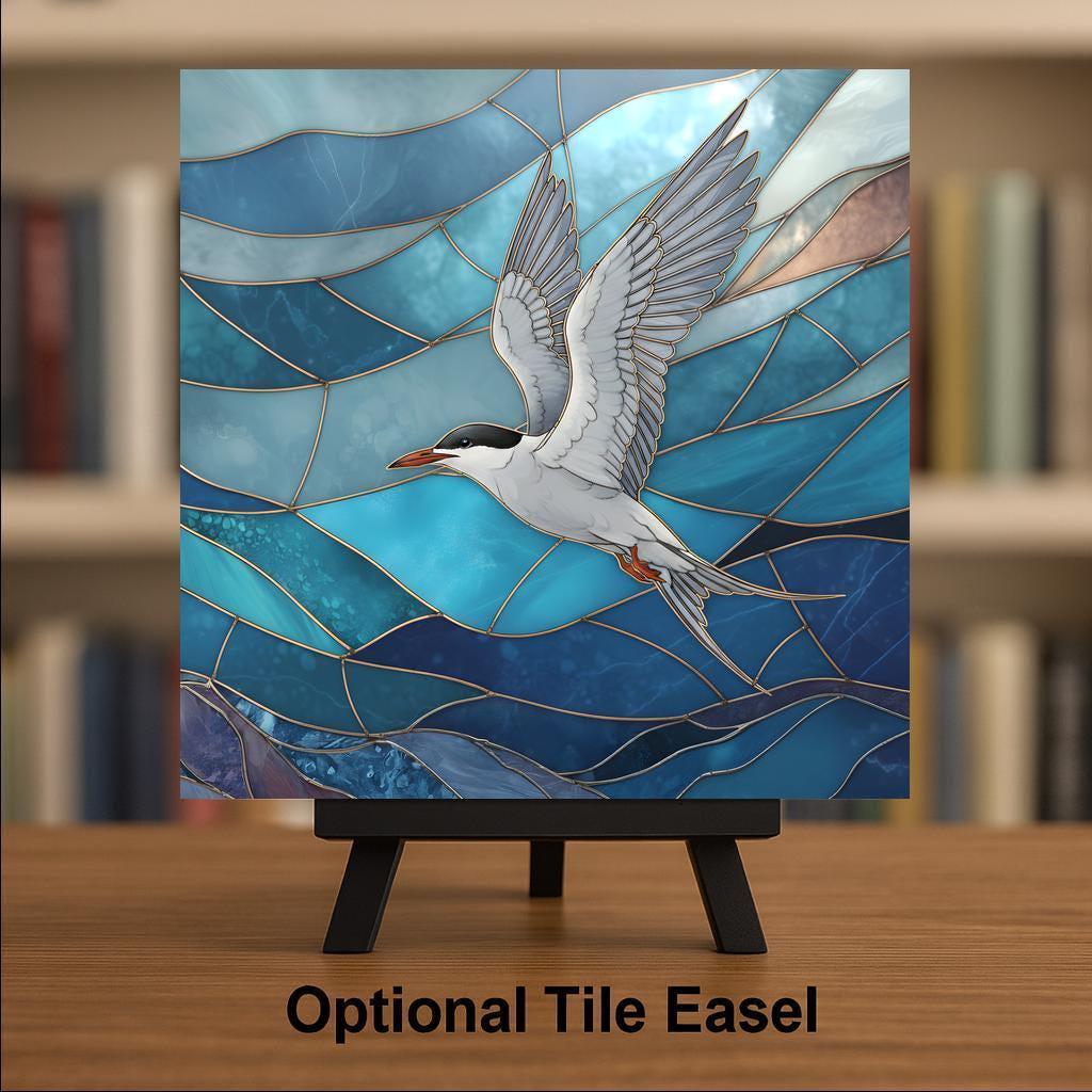 Tern Coastal Wall Art Ceramic Tile Stained Glass Style Ocean Bird Decor Nautical Beach House Nature Gift Tile