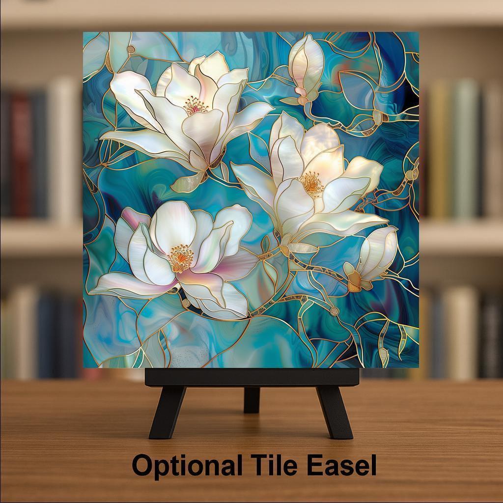 Magnolia Wall Art Ceramic Tile Art Nouveau Gift William Morris Botanical Floral Decor Magnolia Lover Nature Art