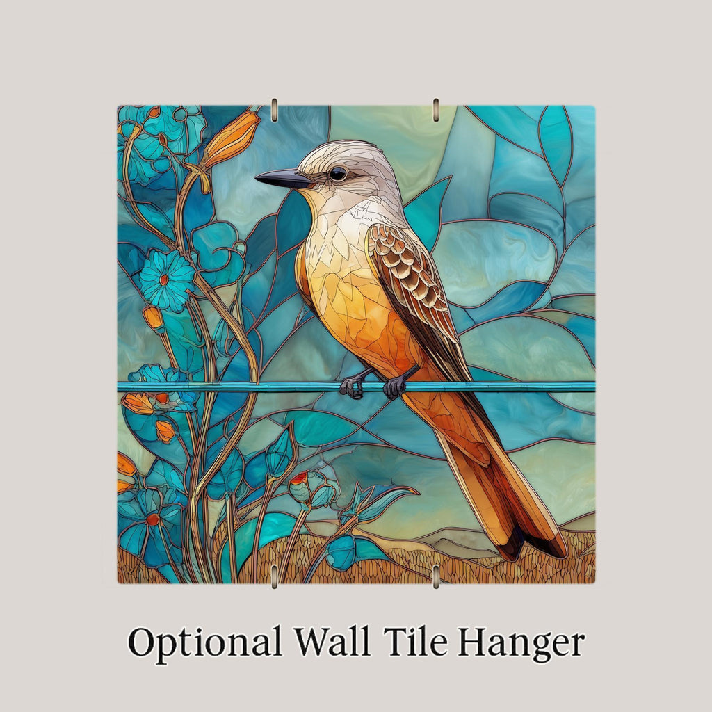 Scissor Tail Flycatcher Wall Art Ceramic Tile Bird Lover Gift Nature Decor Stained Glass Style Art Bird Gift Tile