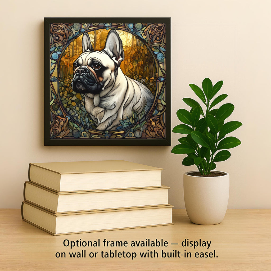 French Bulldog Memorial Stained Glass Style Ceramic Art Tile – Dog Remembrance Rainbow Bridge Wall Decor, Pet Loss Keepsake