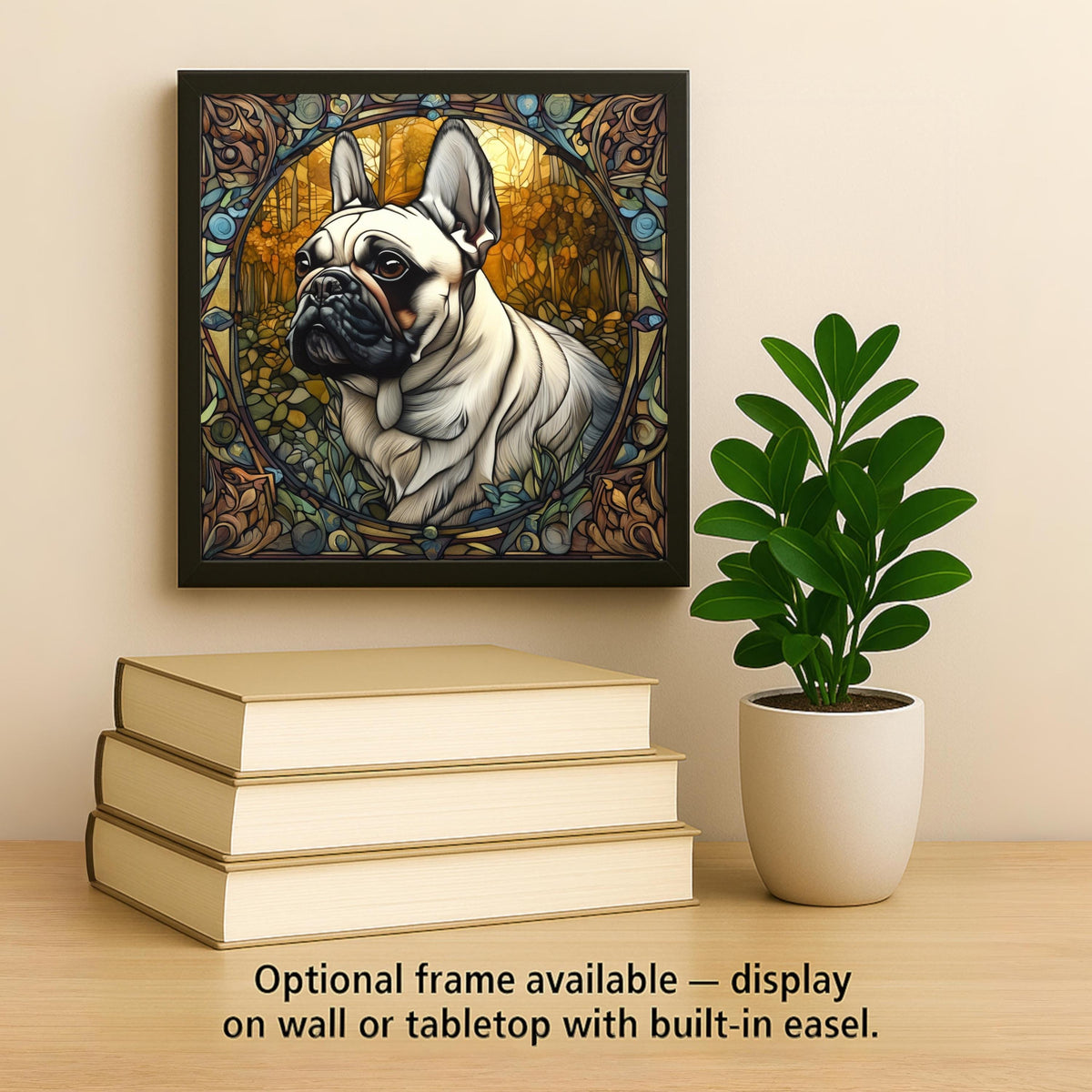 French Bulldog Memorial Stained Glass Style Ceramic Art Tile – Dog Remembrance Rainbow Bridge Wall Decor, Pet Loss Keepsake