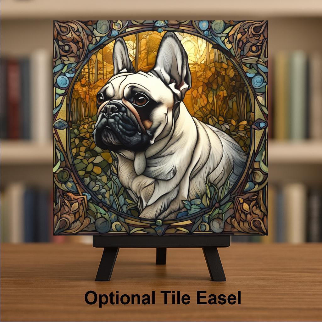 French Bulldog Memorial Stained Glass Style Ceramic Art Tile – Dog Remembrance Rainbow Bridge Wall Decor, Pet Loss Keepsake