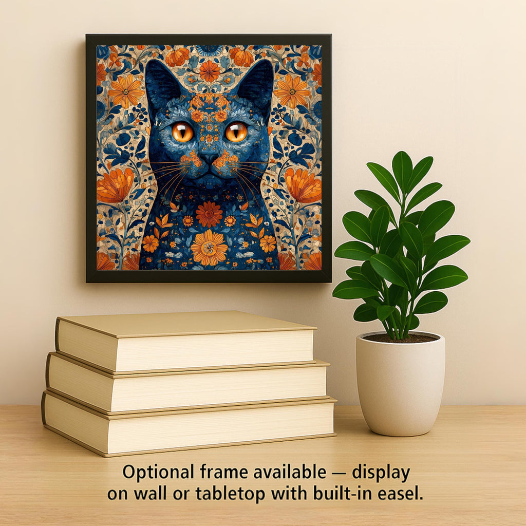 Floral Cat Wall Art Ceramic Tile Cat Lover Gift Boho Nature Art Mothers Day Cat Art Botanical Cat Decor Gift