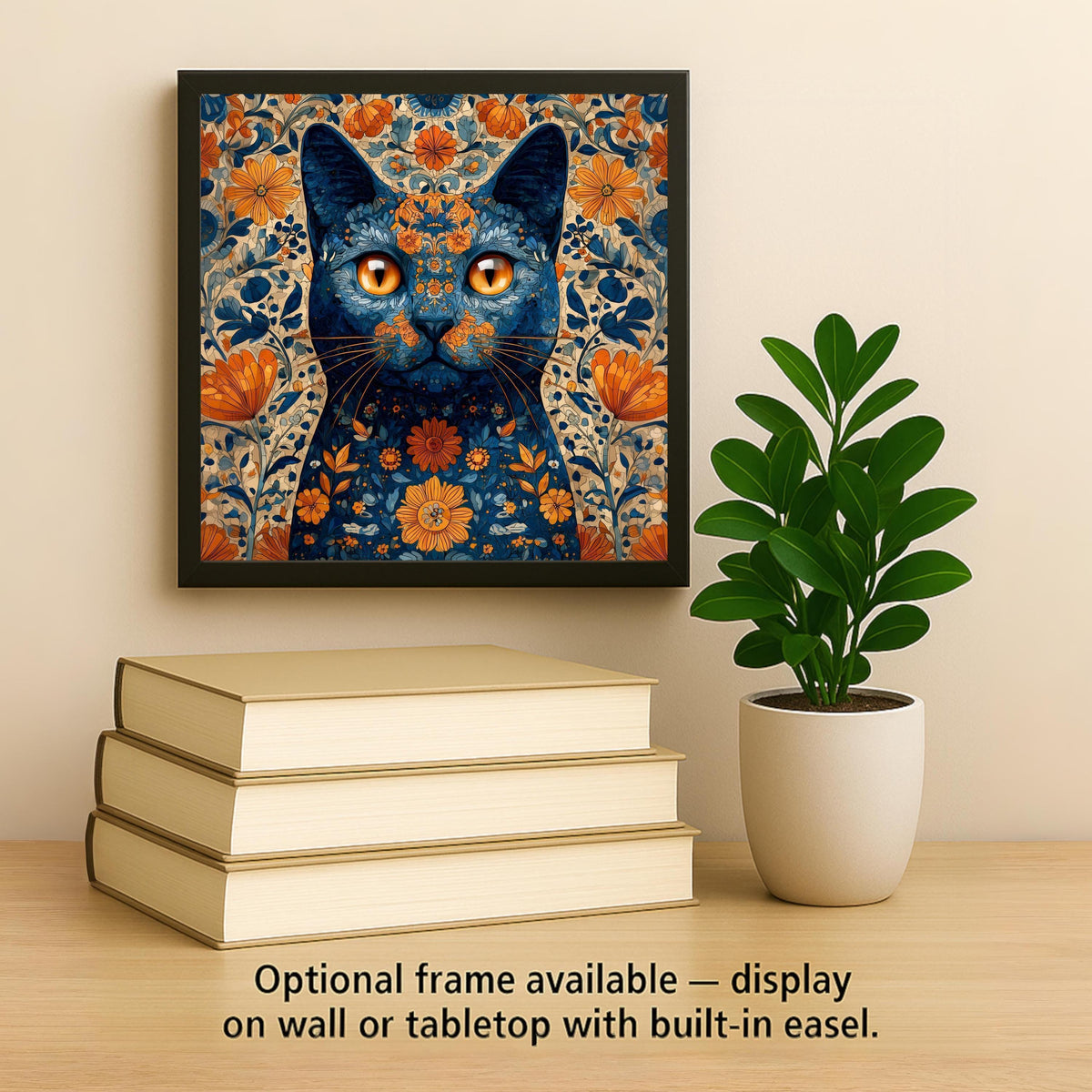 Floral Cat Wall Art Ceramic Tile Cat Lover Gift Boho Nature Art Mothers Day Cat Art Botanical Cat Decor Gift