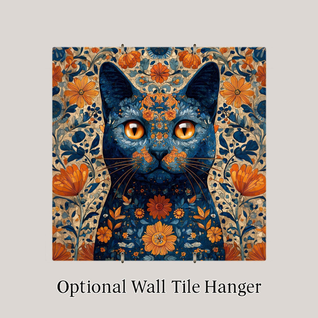 Floral Cat Wall Art Ceramic Tile Cat Lover Gift Boho Nature Art Mothers Day Cat Art Botanical Cat Decor Gift