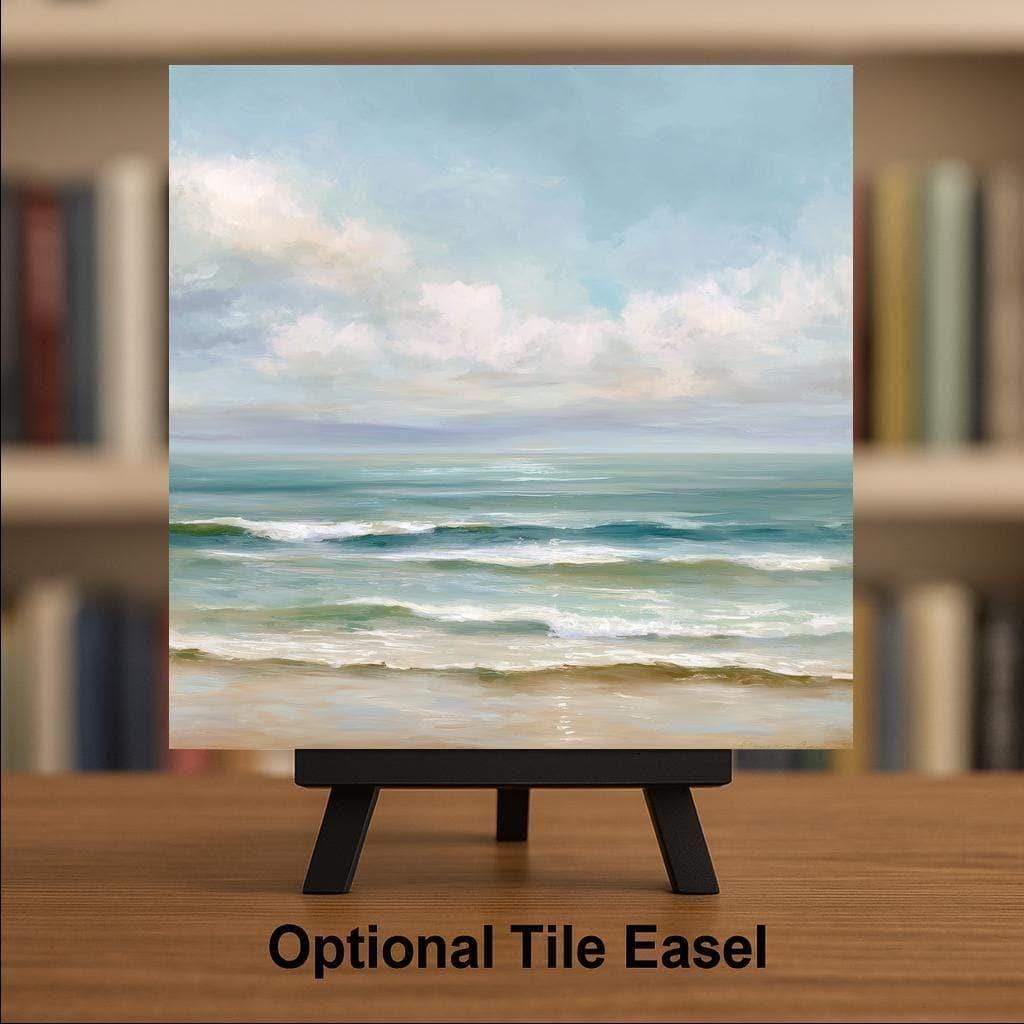 Ocean Waves Ceramic Art Tile – Stained Glass Style Coastal Seascape Wall Decor, Serene Beach House Gift
