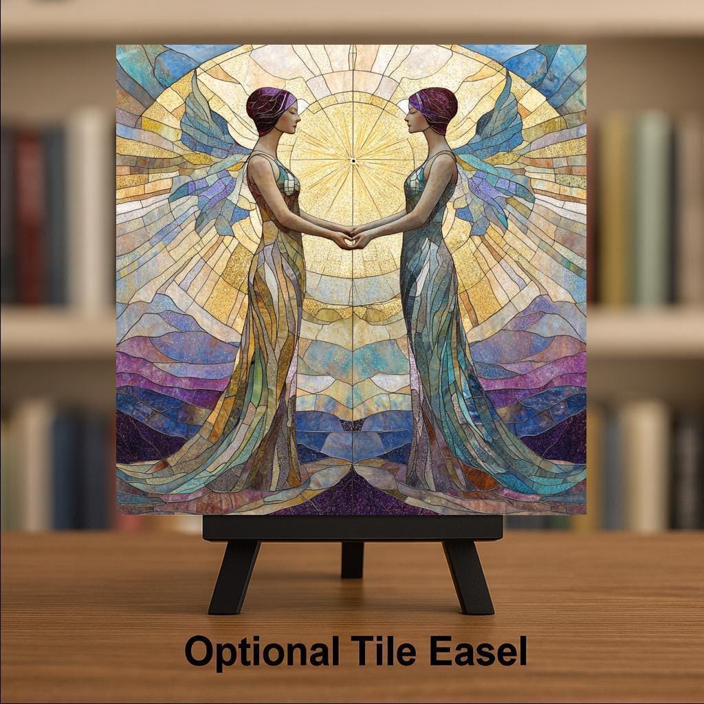Gemini Zodiac Wall Art Ceramic Tile Astrology Gift Stained Glass Style Decor Twin Symbol Art Gemini Lover Gift Tile