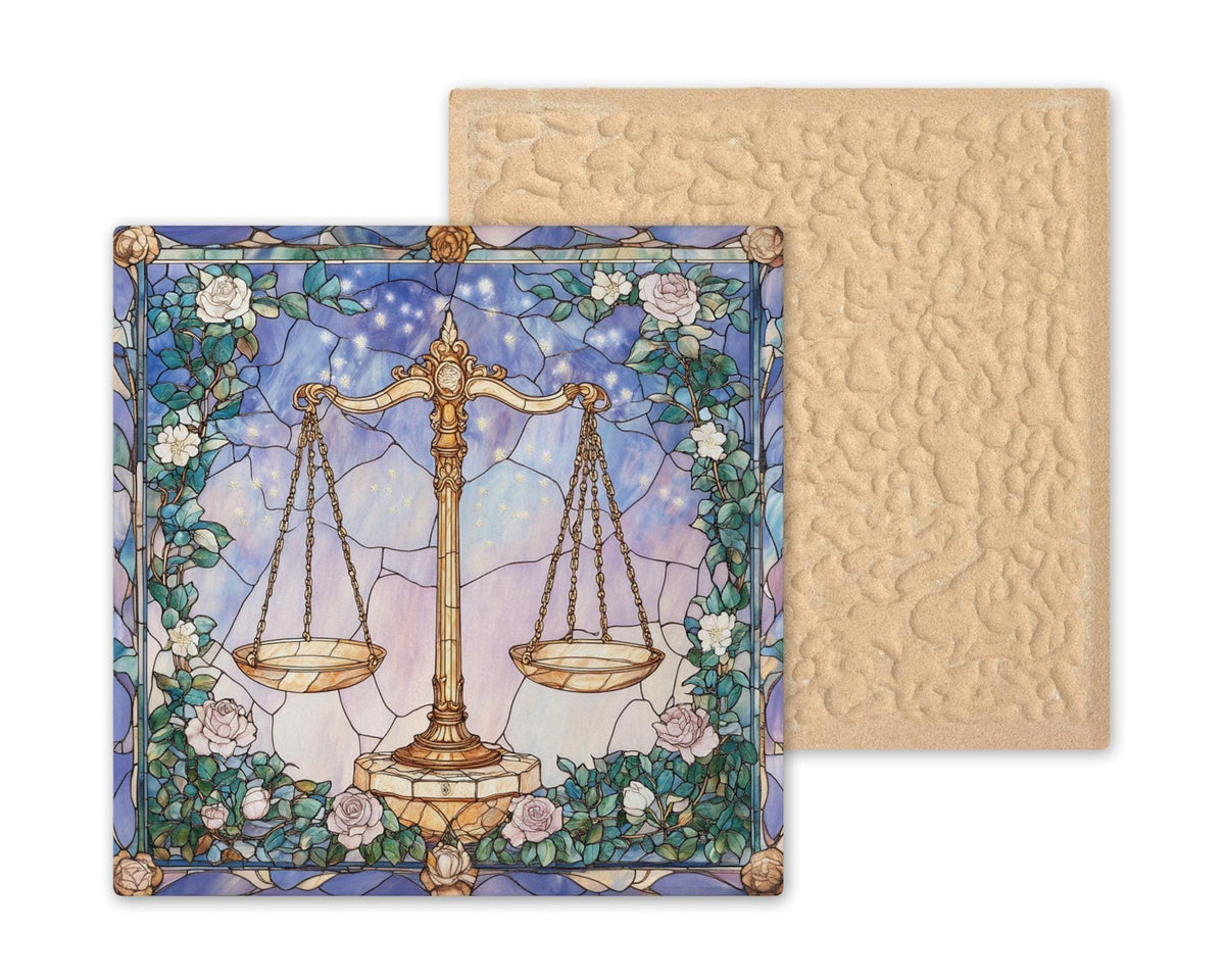 Libra Zodiac Wall Art Ceramic Tile Stained Glass Style Astrology Birthday Gift Star Sign Nature Decor Art