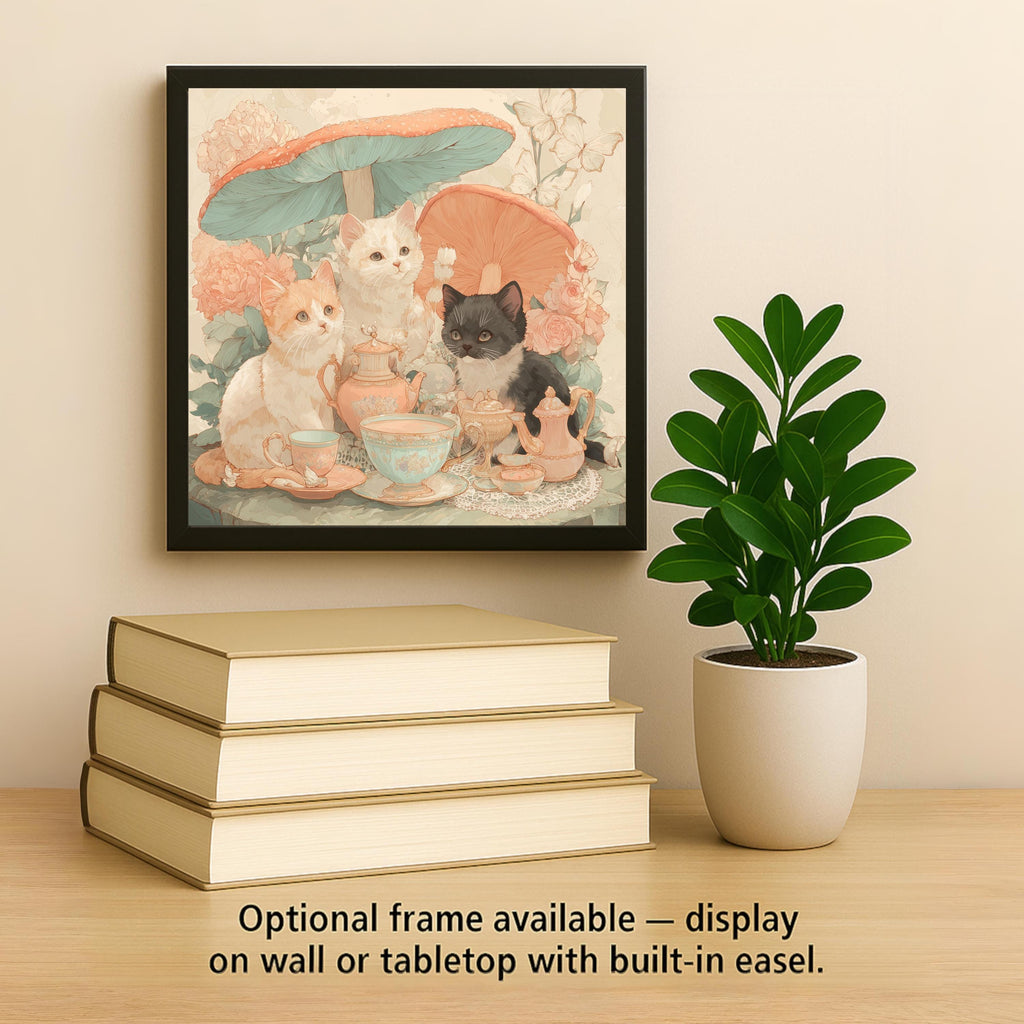 Kitten Tea Party Wall Art Ceramic Tile Cottagecore Cat Decor Garden Party Gift Cat Tile