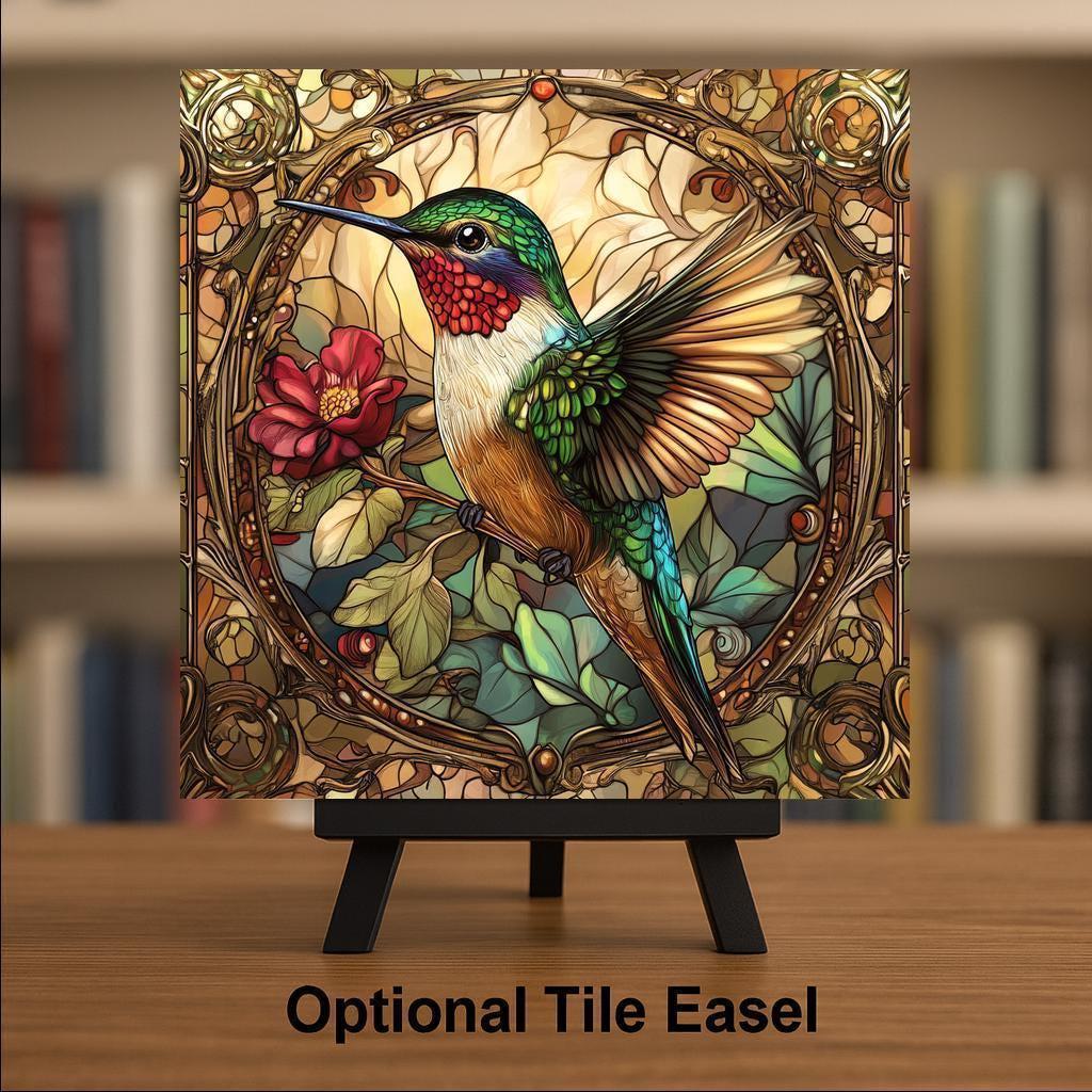 Art Nouveau Hummingbird Wall Art Ceramic Tile Nature Gift Vintage Decor Floral Bird Art Hummingbird Gift Tile