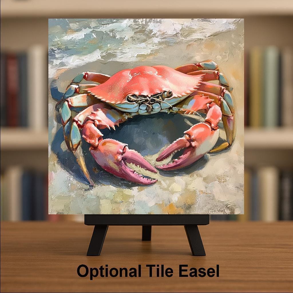 Crab Wall Art Ceramic Tile Nautical Beach Gift Marine Art Coastal Bathroom Decor Crab Lover Gift Tile