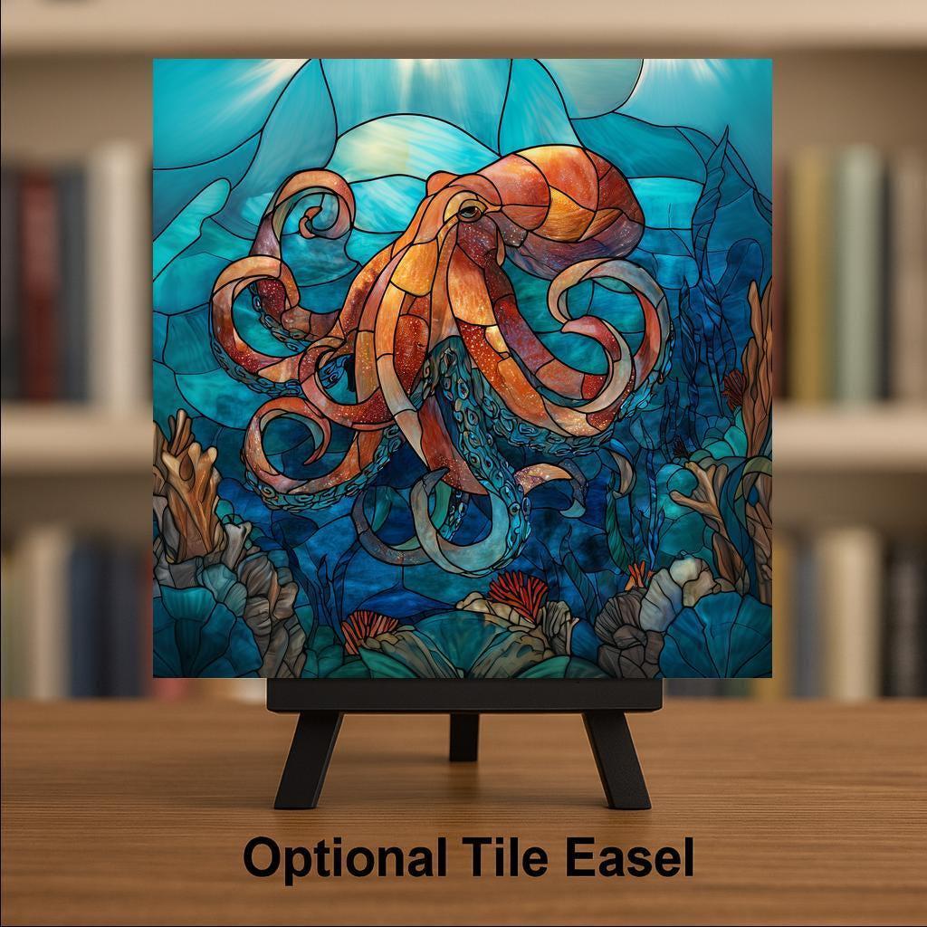 Octopus Ceramic Art Tile – Marine Life Ocean Wall Decor, Coastal Nautical Sea Creature Gift