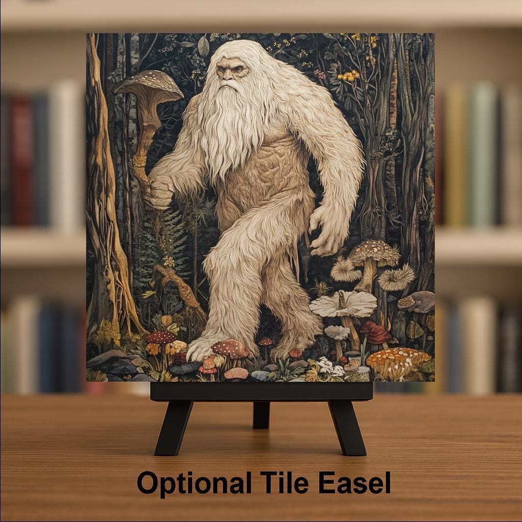Bigfoot Wall Art Ceramic Tile Art Nouveau Forest Decor Sasquatch Tile Pacific Northwest Art Woodland Nature Art