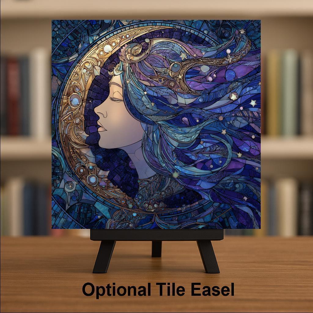 Moon Goddess Ceramic Art Tile: Night Sky Wall Decor Mystical Home Decor Celestial Wall Art Witchy Boho Lunar Moon Phase Mystical Art