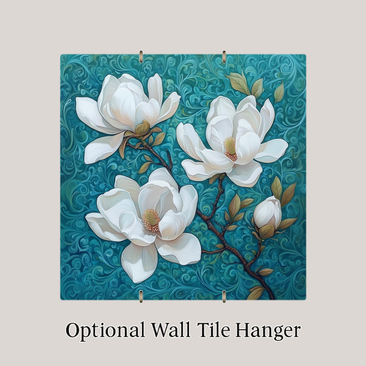 Magnolia Blossoms Stained Glass Style Ceramic Art Tile: Nature Wall Decor Floral Home Decor Art Lover Gift Wall Art