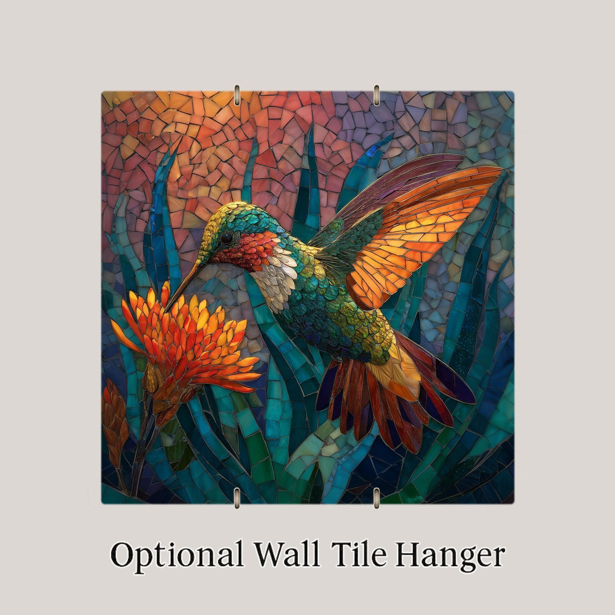 Hummingbird Sunset Stained Glass Style Ceramic Art Tile: Memorial Keepsake Sympathy Gift Remembrance Home Decor Wall Art