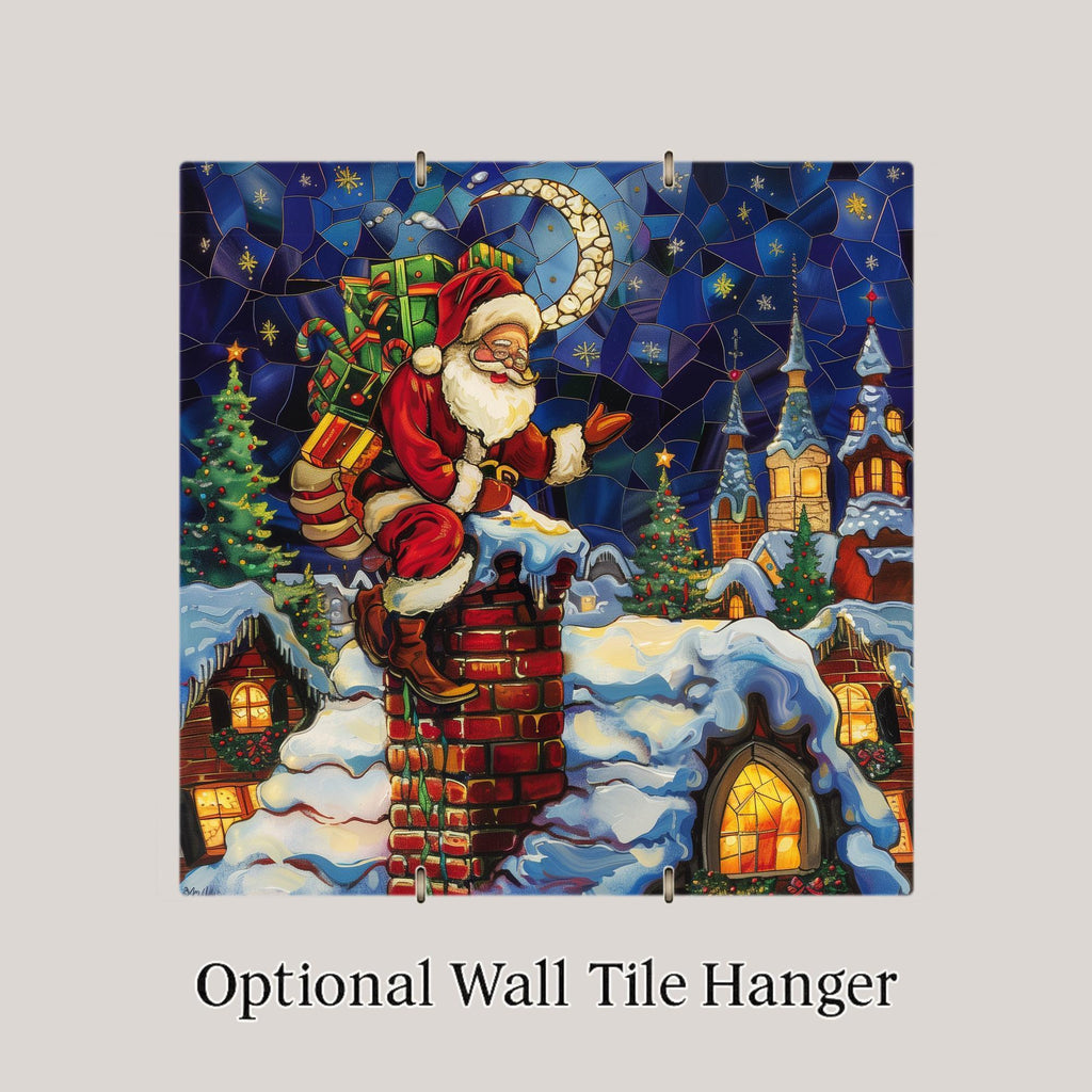 Santa Wall Art Ceramic Tile Christmas Gift Holiday Decor Stained Glass Santa Christmas Eve Home Tile