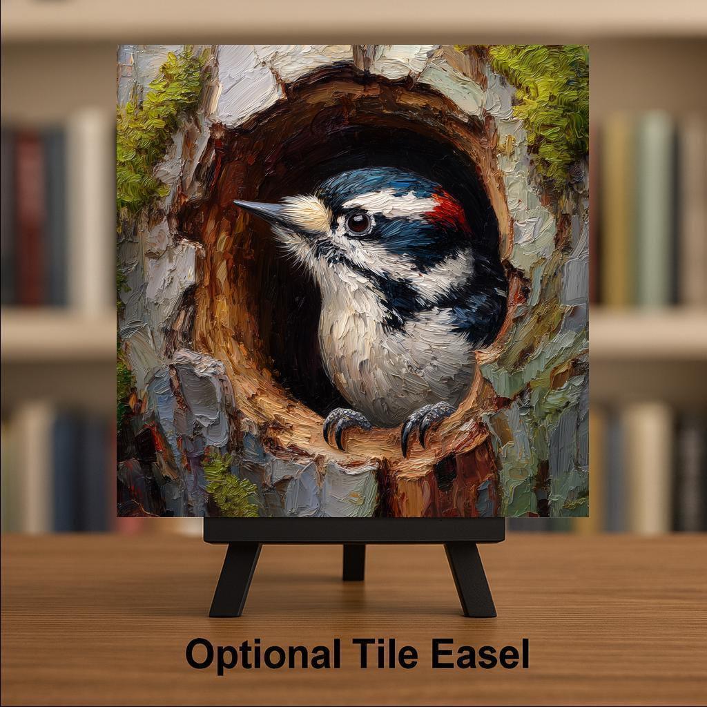 Woodpecker Wall Art Ceramic Tile Bird Lover Gift Cabin Decor Wildlife Art Birdwatcher Gift Nature Tile