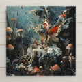 Step into a dreamy forest world with this fairycore ceramic art tile, showcasing a delicate woodland fairy surrounded by glowing mushrooms, fluttering butterflies, and softly lit tree roots. With her butterfly wings in rich orange and cream, a floral crown, and a lace-trimmed dress, she appears mid-whisper in communion with nature.