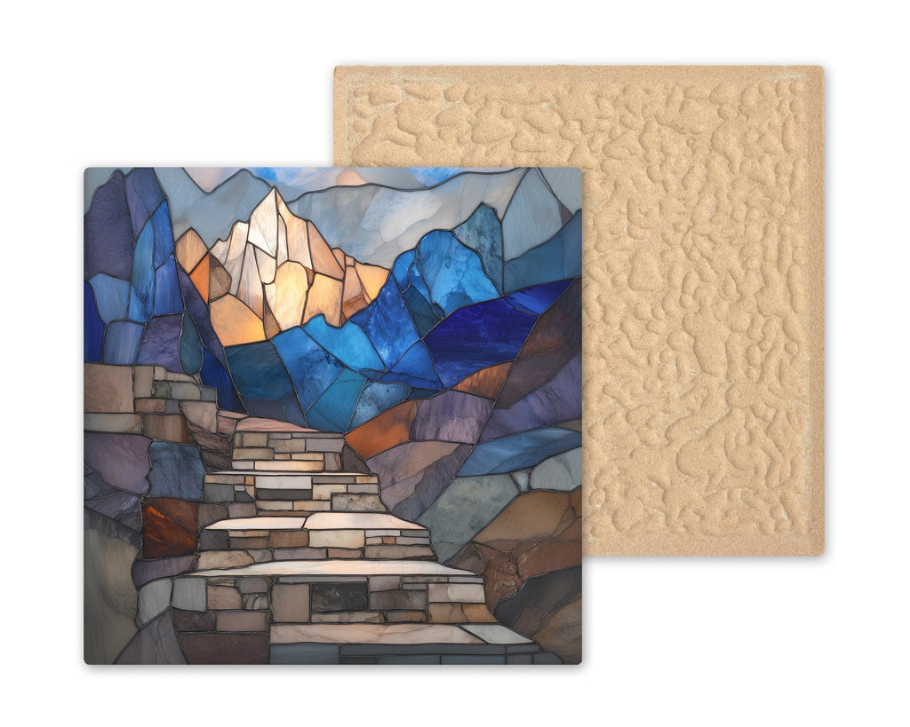 Mountain Stairway Wall Art Ceramic Tile Inspirational Gift Spiritual Decor Journey Art Entryway Tile