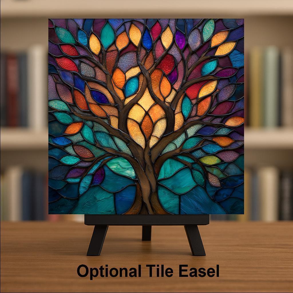 Tree of Life Wall Art Ceramic Tile Symbolic Gift Stained Glass Nature Decor Spiritual Art Meaningful Gift Tile