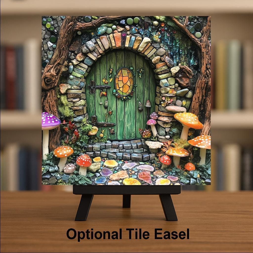 Fairy House Wall Art Ceramic Tile Stained Glass Style Enchanted Cottage Gift Fairy Lover Garden Decor Nature