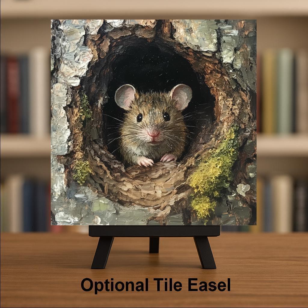 Woodland Mouse Wall Art Ceramic Tile Stained Glass Style Wildlife Forest Gift for Her Nature Decor Art