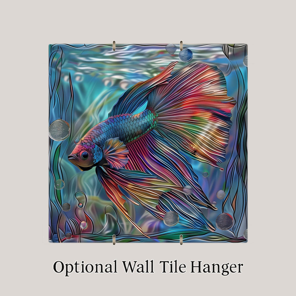Betta Fish Wall Art Ceramic Tile - Colorful Aquatic Wall Decor for Tropical Spa Bathroom