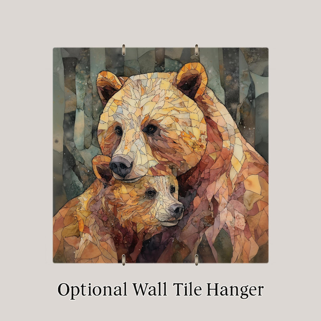 Bear and Cub Wall Art Ceramic Tile Wildlife Nursery Decor Cabin Lodge Gift Bear Lover Nature Tile