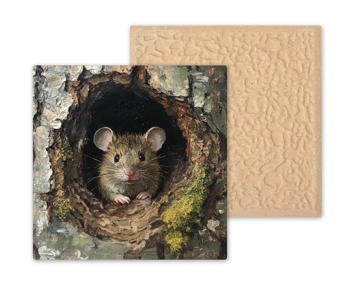 Woodland Mouse Wall Art Ceramic Tile Stained Glass Style Wildlife Forest Gift for Her Nature Decor Art