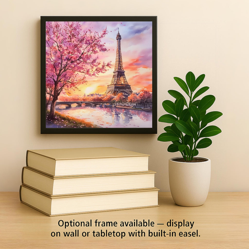 Eiffel Tower Wall Art Ceramic Tile Paris Gift Cherry Blossom Decor Romantic France Art Travel Lover Gift Tile
