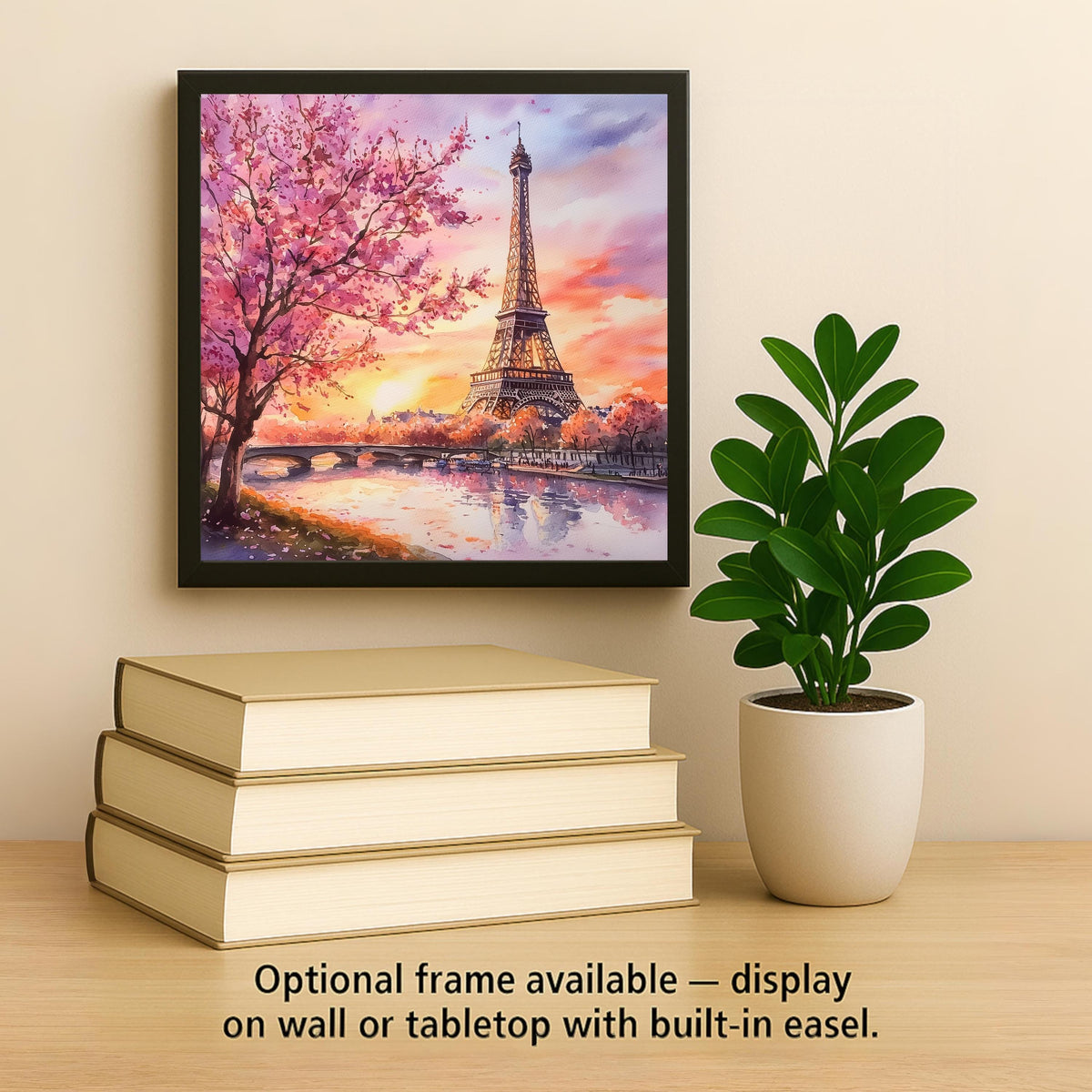 Eiffel Tower Wall Art Ceramic Tile Paris Gift Cherry Blossom Decor Romantic France Art Travel Lover Gift Tile