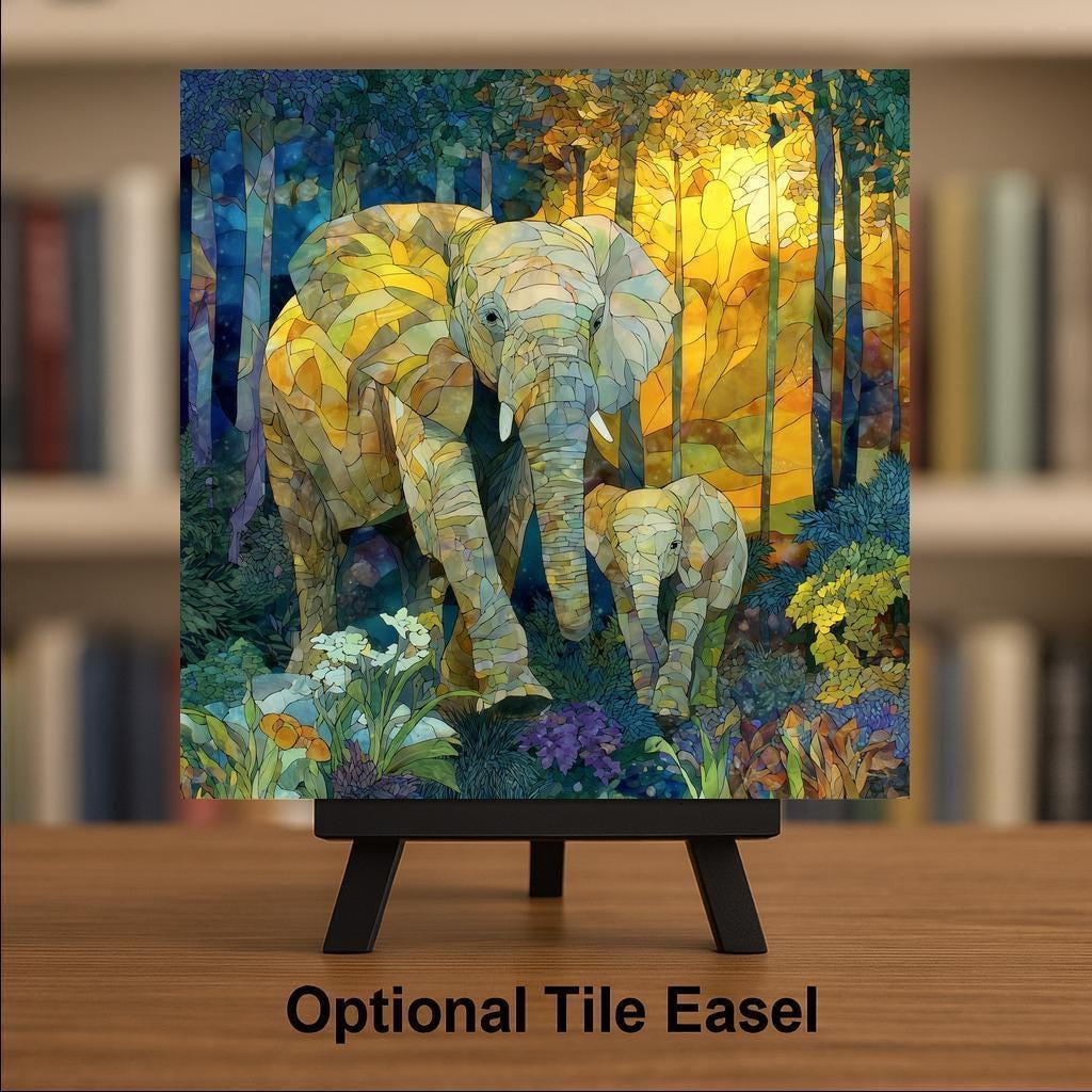 Elephant Wall Art Ceramic Tile Mother Baby Gift Wildlife Nursery Decor Elephant Lover Gift Nature Tile