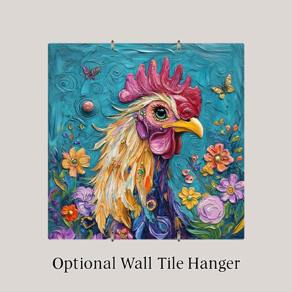 Rooster Wall Art Ceramic Tile Stained Glass Style Farmhouse Gift Rustic Kitchen Nature Country Decor Art