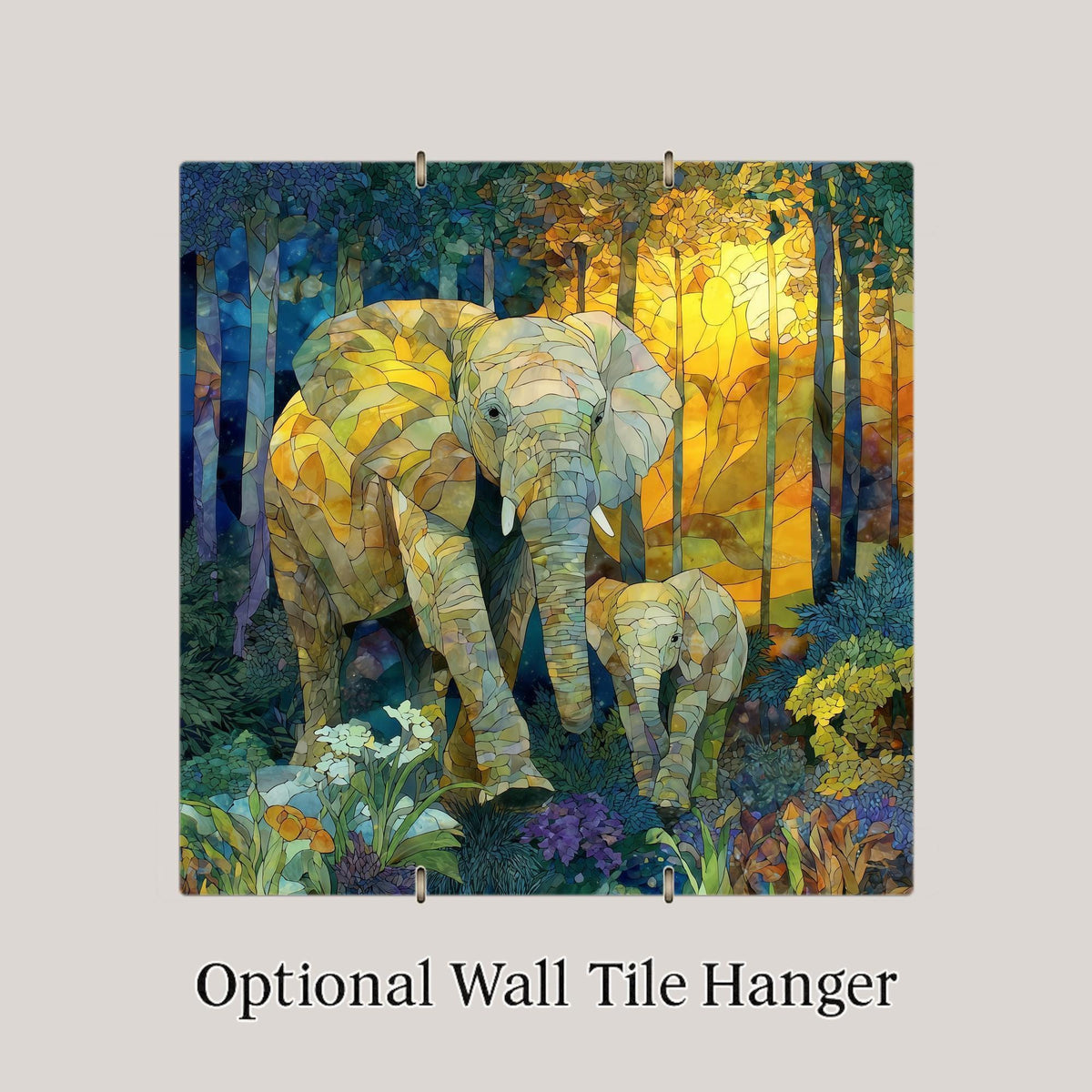 Elephant Wall Art Ceramic Tile Mother Baby Gift Wildlife Nursery Decor Elephant Lover Gift Nature Tile