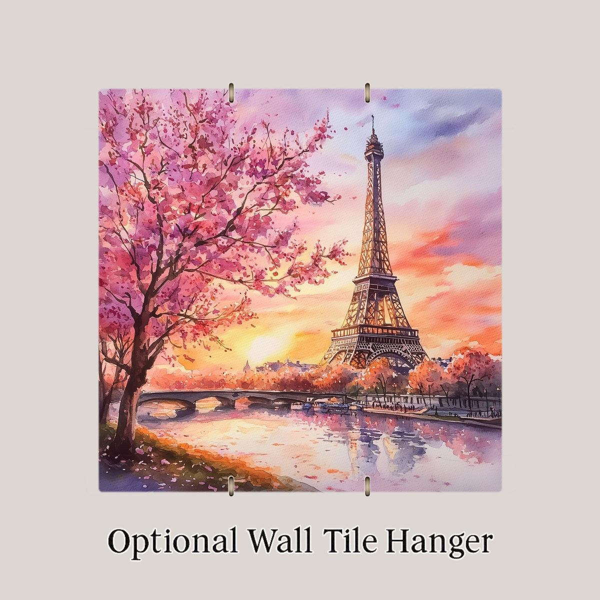 Eiffel Tower Wall Art Ceramic Tile Paris Gift Cherry Blossom Decor Romantic France Art Travel Lover Gift Tile