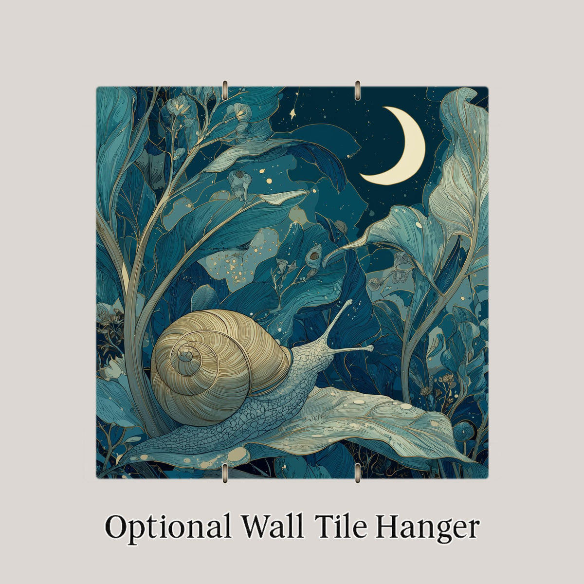 Moonlit Snail Ceramic Art Tile – Witchy Celestial Night Garden Decor, Whimsical Cottagecore Accent